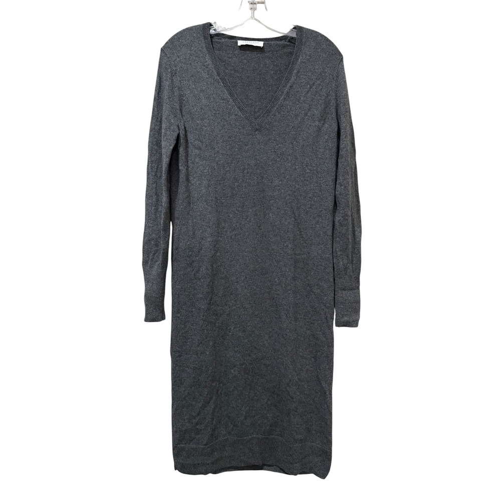 Everlane Womens Gray 100% Cashmere V-Neck Midi Sweater Dress Size Medium